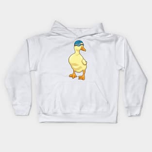 Duck at Swimming with Swimming goggles Kids Hoodie